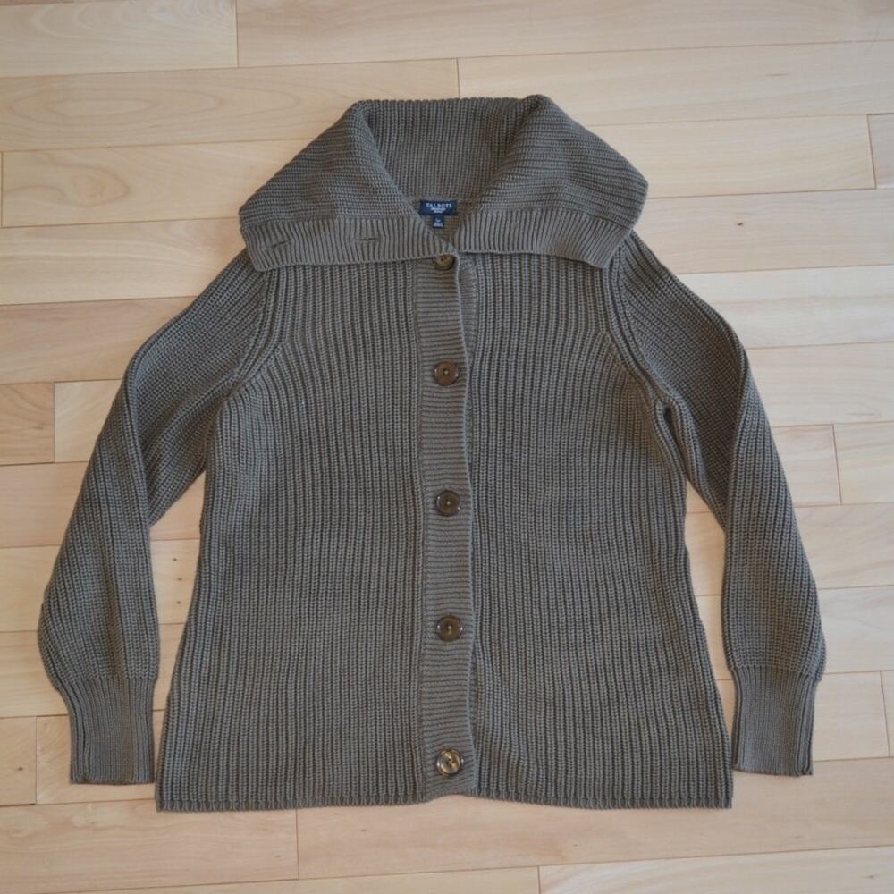 Talbots Knit Cardigan Sweater Size Large Petite Brown